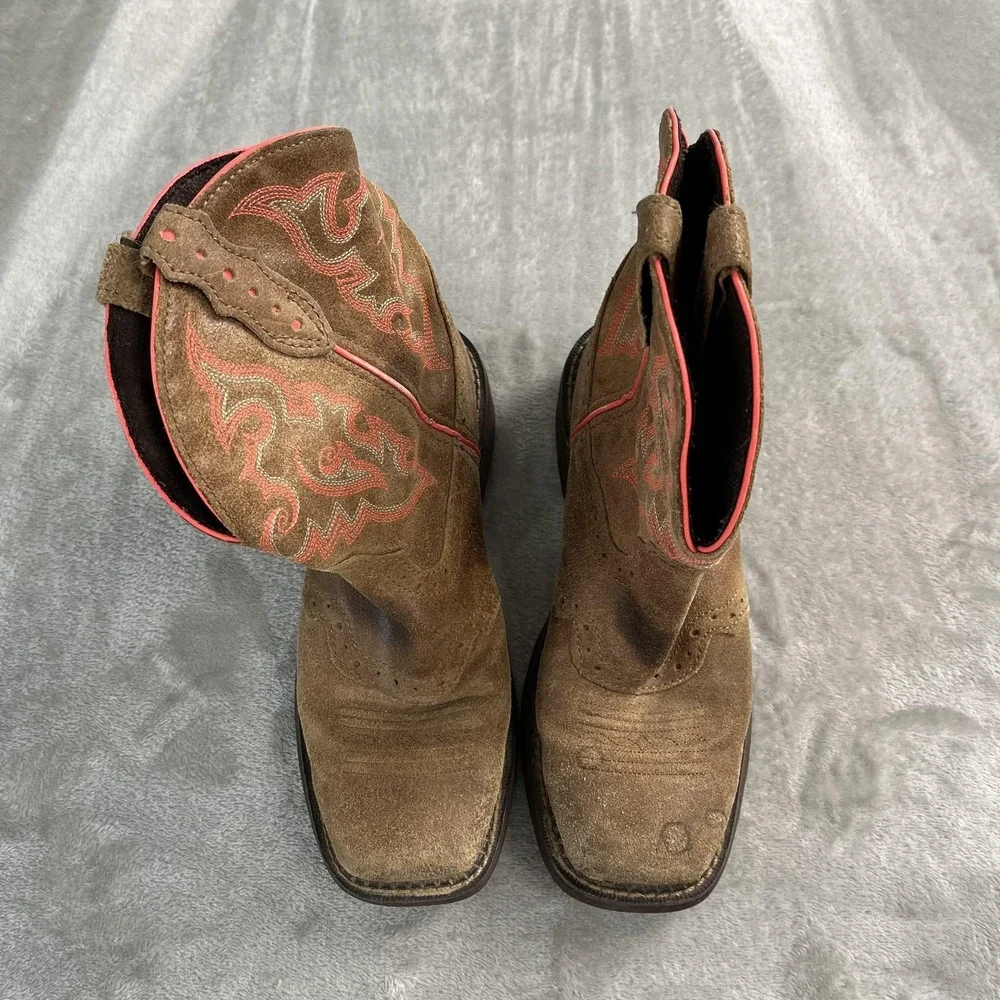 Justin Boots Size 7 Brown Suede‎ Western Cowboy Paisley Embroidered L9604